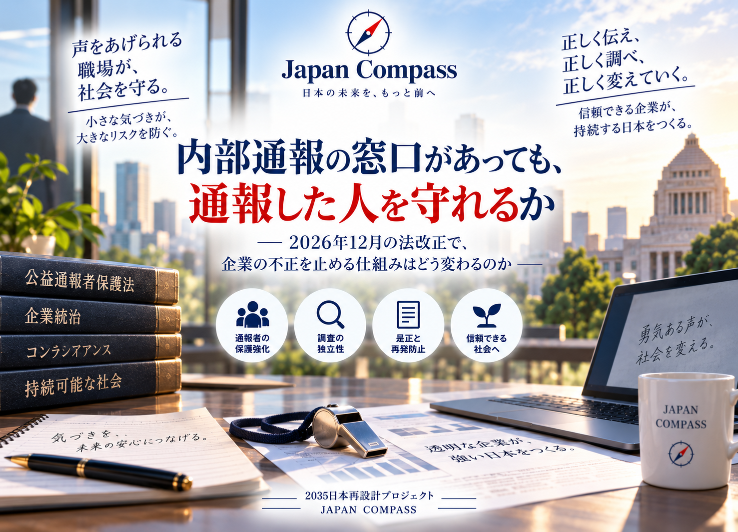 内部通報制度の改正が2026年12月に施行される。この法改正では、通報者を守るための罰則が強化され、フリーランスも保護対象に加わる。しかし、通報制度の成功は窓口の設置だけではなく、実効性や公正な調査によるものであるべきだとの提案がある。